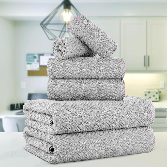 CASA COPENHAGEN Popcorn 6Pcs 100% Egyptian Cotton Large Designer Towels Gift - Image 2
