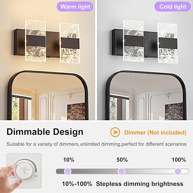 Modern LED Bathroom Light Fixtures Dimmable 2-Light Black Vanity Light - Image 4