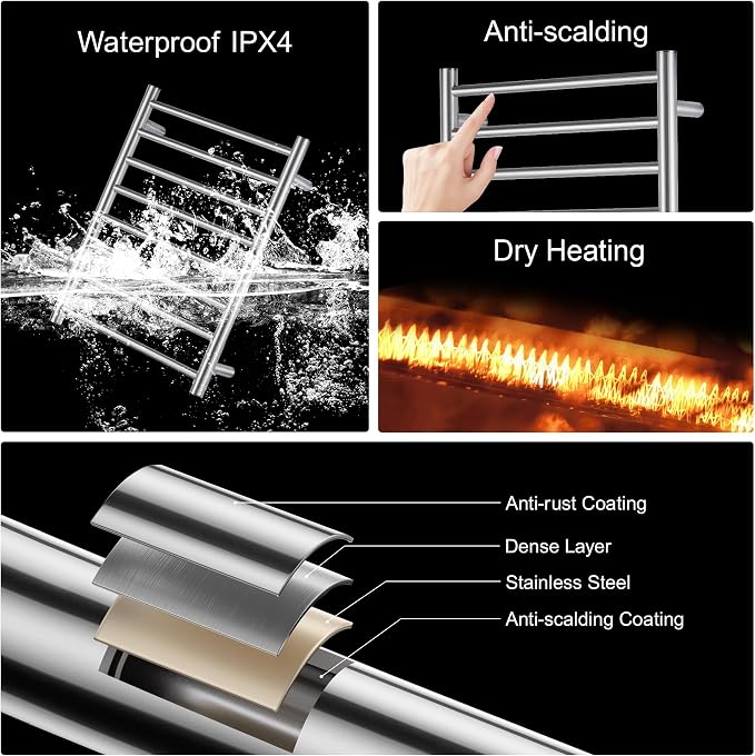 Towel Warmer Bathroom Wall Mounted Drying Rack Plug-in Electric Heated Towel - Image 5