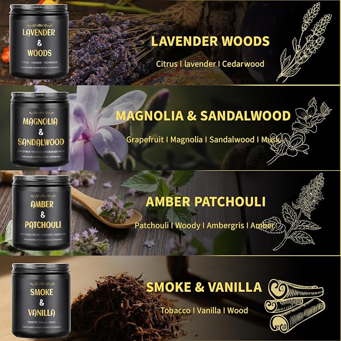 Scented Candles for Men, 4 Pack Mens Candle Gift Set, Relaxation Candles for - Image 3