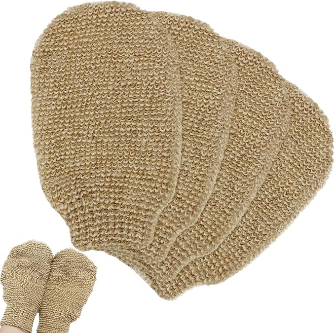4 Pieces Bath Mitt Loofah Shower Gloves Natural Exfoliating Hemp Scrubbing Mitt by Tatuo
