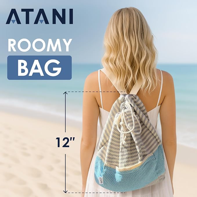 ATANI Turkish Beach Towel, Converts to a Bag, Oversized 100% Cotton Bath Towels - Image 4