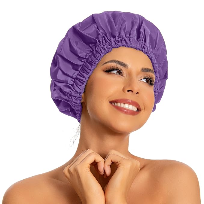 Reusable Shower Cap for Women, Large Waterproof Shower Bonnet by Edoneery