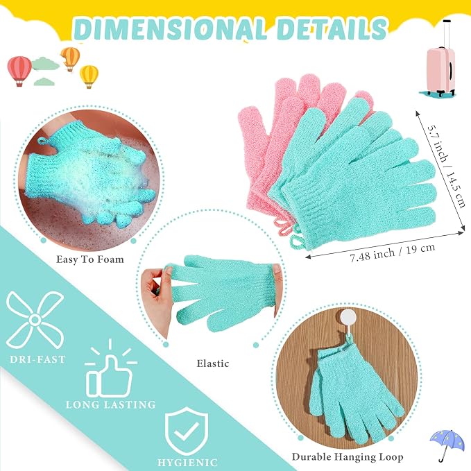 4 Pack Exfoliating Washcloth Back Scrubber Set, 2 Exfoliating Body Scrubber - Image 3
