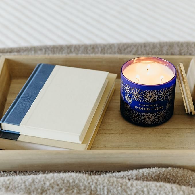 Calyan Wax Co. Indigo & Yuzu 3 Wick Scented Candle - Image 3