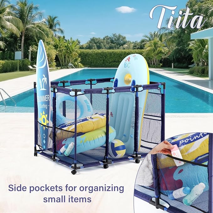 Tiita Pool Storage Bin, Rolling Pool Toy Storage Organizer, Parts & - Image 2
