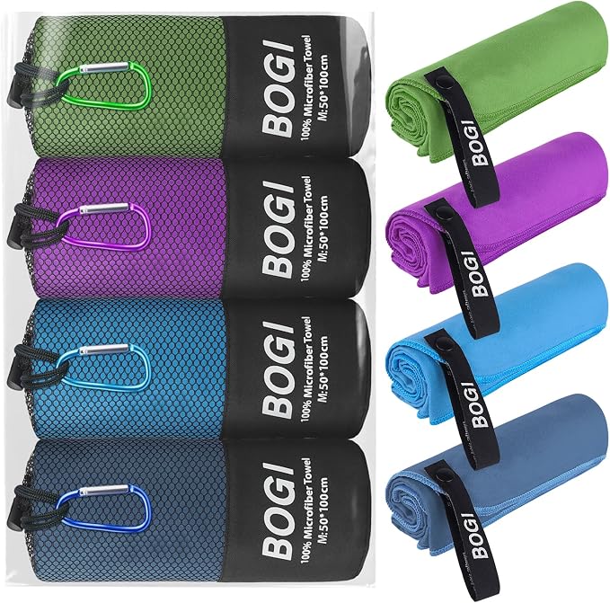 BOGI 4 Pack Microfiber Travel Sports Towel-Quick Dry Towel, Soft Lightweight by BOGI