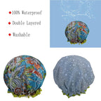 Shower Cap for Women Reusable Waterproof Shower Hat Adjustable Double Layer - Image 2
