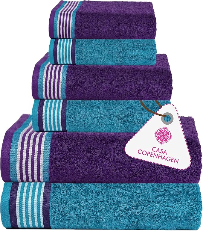 CASA COPENHAGEN He & She 6Pcs 100% Egyptian Cotton Large Designer Towels Gift by CASACOPENHAGEN
