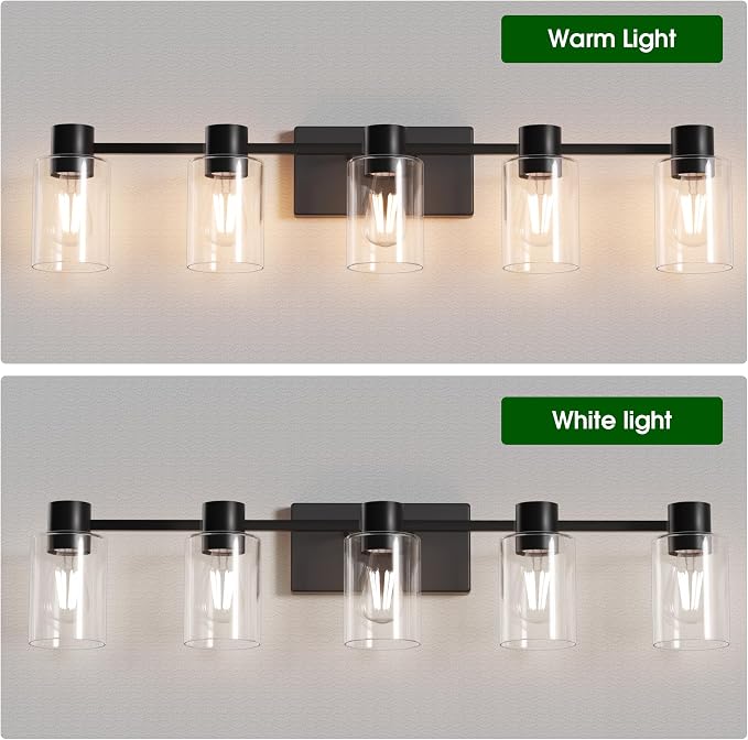 5-Light Modern Vanity Light Fixtures Over Mirror, Matte Black Bathroom Light - Image 5