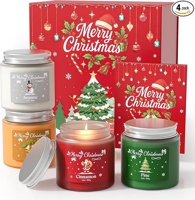 NORVENCE Christmas Candles, Scented Candle Gift Set of 4, Holiday Candles by NORVENCE