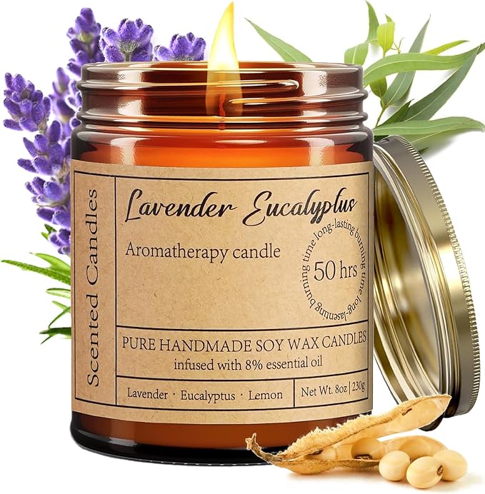 Lavender Eucalyptus Candles for Home Scented - 8oz Aromatherapy Candles for by CutePreservedRealRosesBear