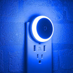 Blue LED Night Light, Plug in, Dusk to Dawn Smart Sensor, Small Round Nightlight by myCozyLite