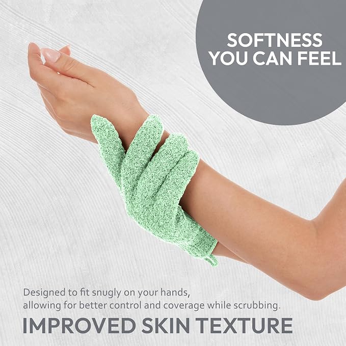 4 Pairs Exfoliating Gloves, 100% Nylon, Dual Texture Body Scrub - Image 2