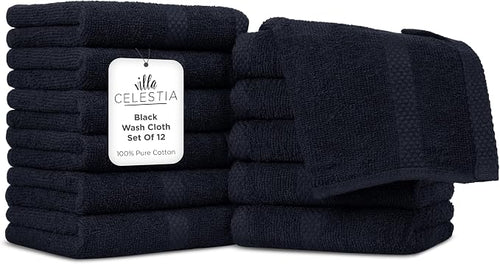 100% Cotton Wash Cloth for face & Body Set of 12, Sustainable, Highly Absorbent by VillaCelestia