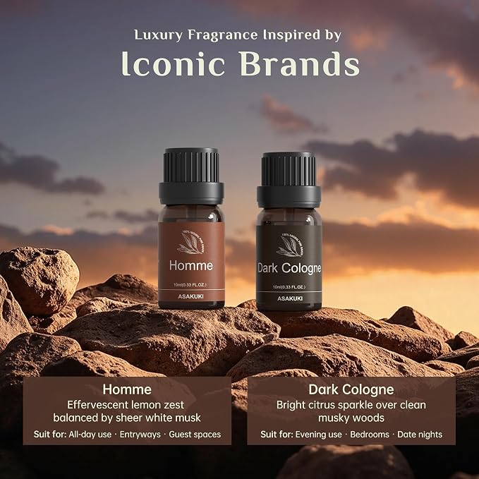 ASAKUKI Men Essential Oils Set for Diffuser, 6×10ml Cologne-Inspired Unisex - Image 2