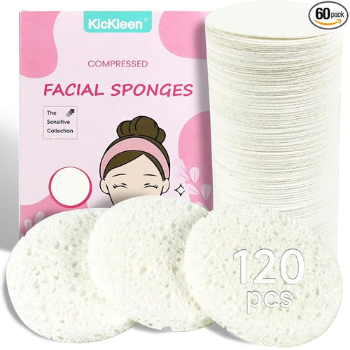 120-Count Compressed Facial Sponges|Kickleen100% Natural Cellulose Cosmetic Spa by KICKLEEN