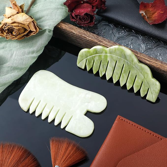 Geiserailie 2 Pcs Jade Combs Esthetician Supplies Massage Stone Hair Gua Sha - Image 3