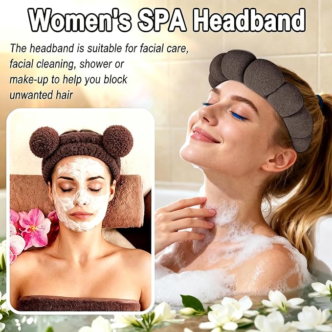 Zkptops 6Pcs Spa Headband for Washing Face Wristband Set Sponge Makeup Skincare - Image 7