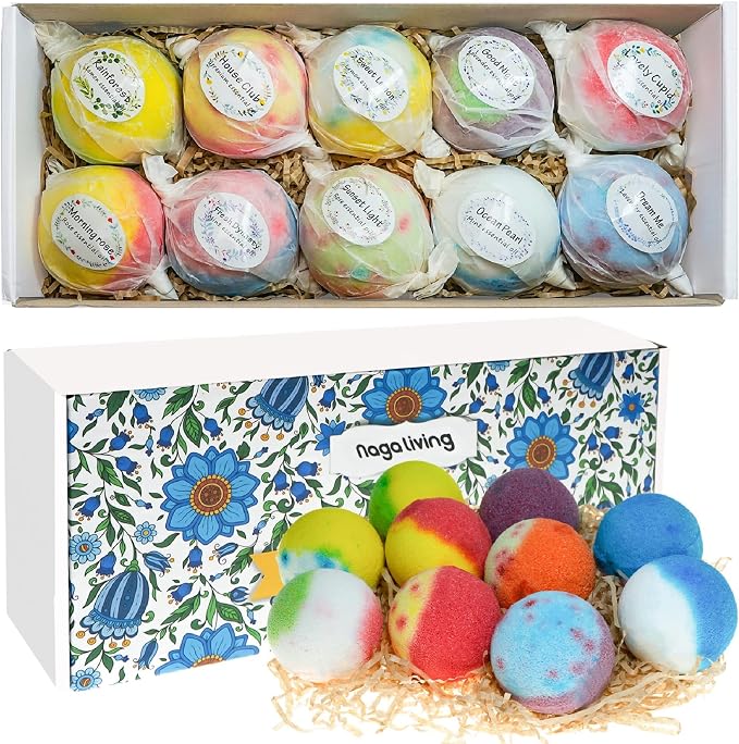 Bath Bombs Gift Set, 10 Organic Bubble Bombs, by nagaliving