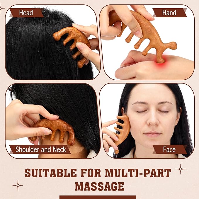 LemonRoad 12 Pack Wooden Scalp Massager Natural Sandalwood Wide Tooth Combs - Image 3