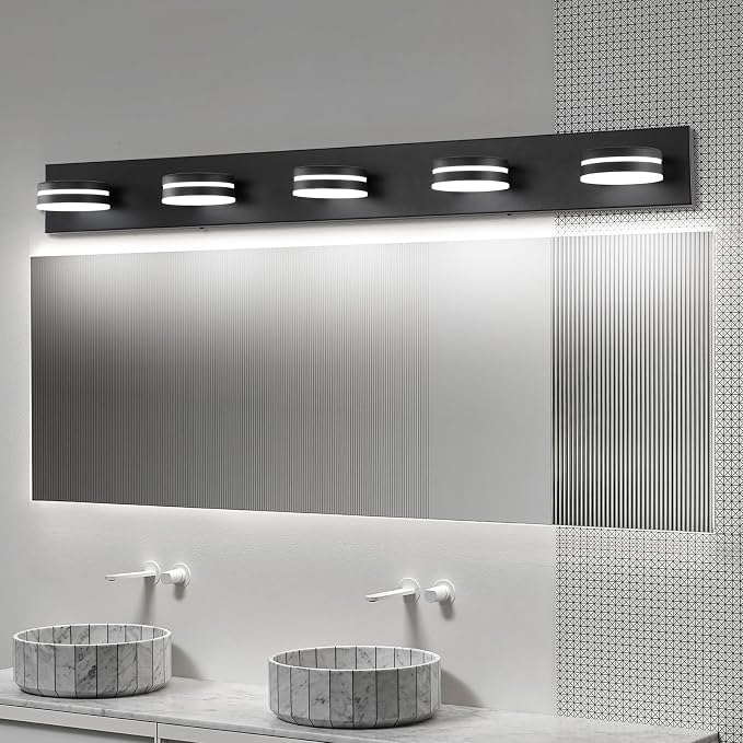 5 Light Bathroom Vanity Light, 30W LED Black Bathroom Light Fixtures Over Mirror - Image 6