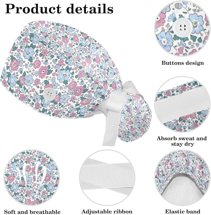 Scrub Caps Women Nursing Hats Floral Flowers - Image 4
