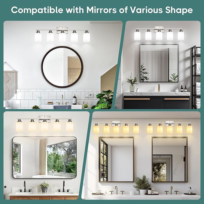 Ascher Bathroom Light Fixtures, 5-Light Vanity Light Over Mirror, Brushed - Image 9