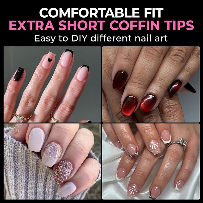 UNA GELLA Extra Short Coffin Nail Tips: XS 216pcs Pre-shape Press on Nails - Image 2