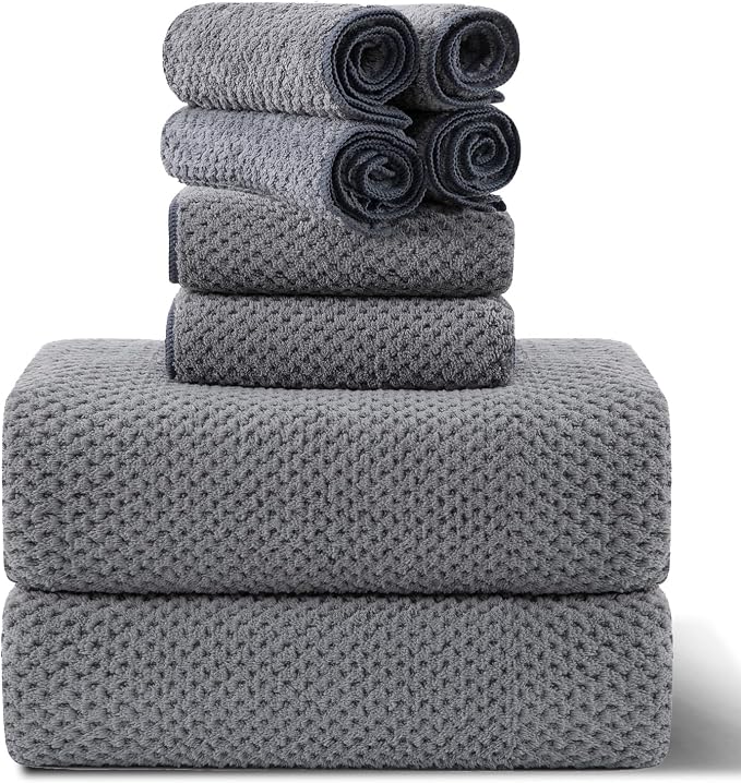 8-Piece Gray Bath Towel Set, 2 Extra Large Bath Towel Sheets, 2 Hand Towels and by Smuge