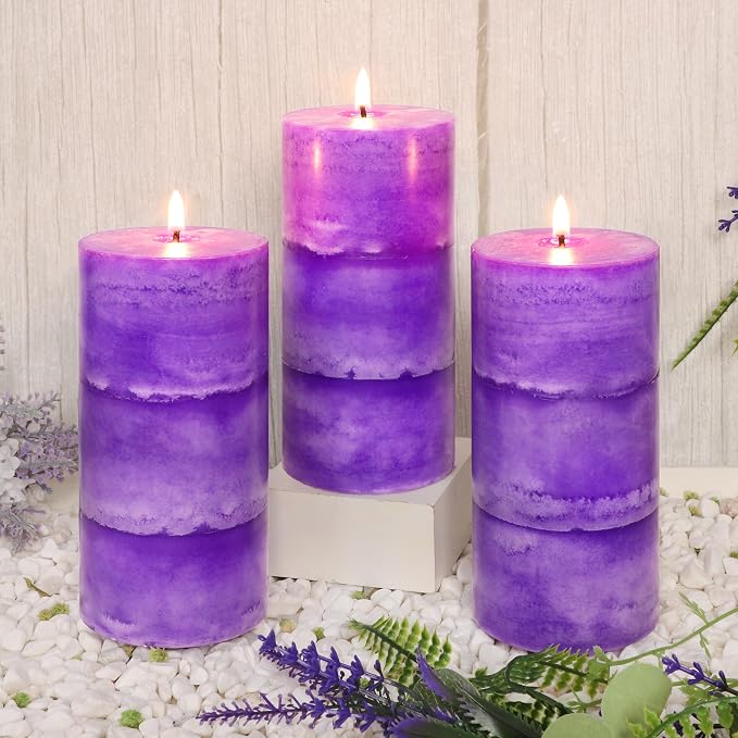 3" x 6" Handmade Pillar Candles Lavender Scented Purple Decorative Candles - Image 6