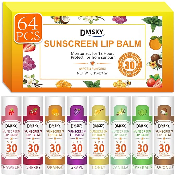 DMSKY SPF 30 Lip Balm 64 Pack, Moisturizing Lip Sunscreen by DMSKY