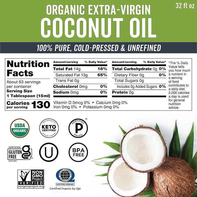 Viva Naturals Organic Coconut Oil, 32 fl oz – Unrefined, Cold-Pressed Extra - Image 2