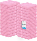 Avalon Towels Cotton Washcloths 24-Pack – 12 x 12 Inch Pink Super Soft & by AvalonTowels