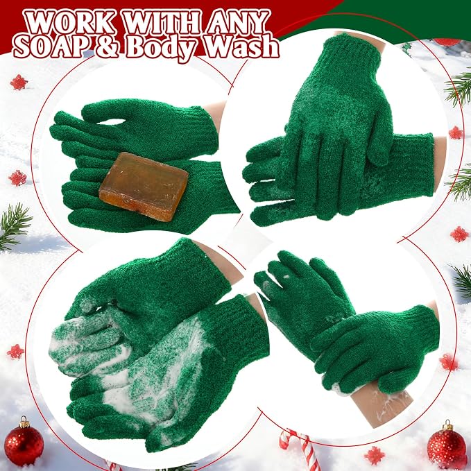 48 Pcs Red and Green Exfoliating Gloves Shower Gloves Bulk Christmas Stocking - Image 4
