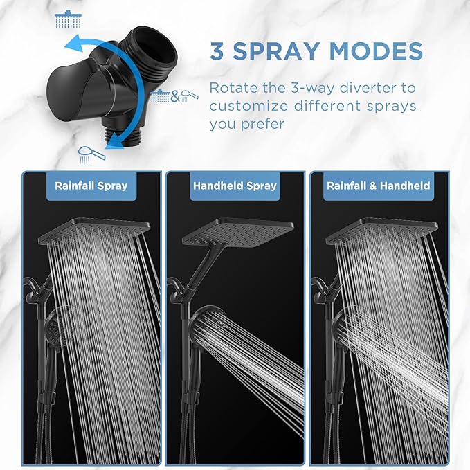Dual Handheld Shower Head Combo, 2-in-1 Rain Shower Heads System Wide Rainfall - Image 6
