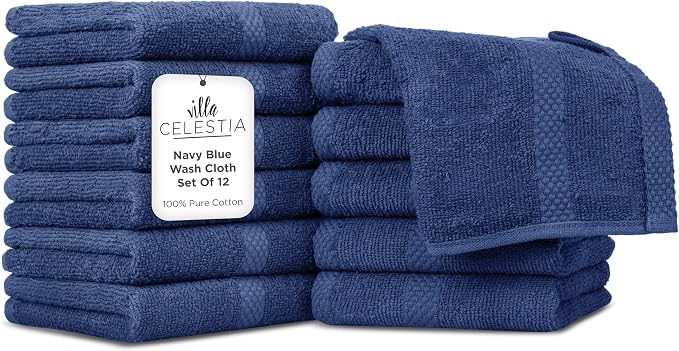 100% Cotton Wash Cloth for face & Body Set of 12, Sustainable, Highly Absorbent by VillaCelestia