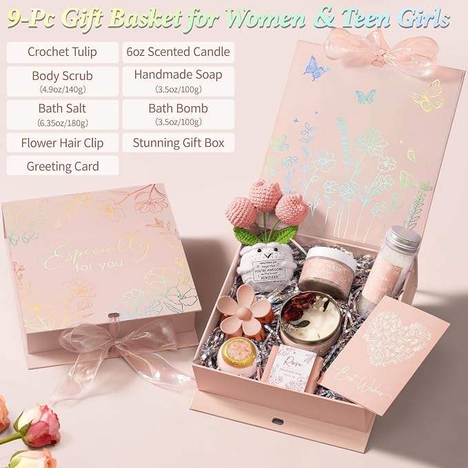 Spa Gifts for Women Bath Gift Set, Rose Relaxing Spa Gift Baskets Home Bath Set - Image 2