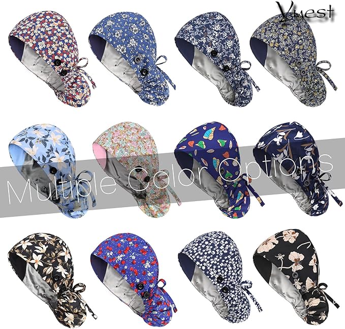 Satin Lined Scrub Caps with Buttons & Sweathand, Surgical Caps - Image 2