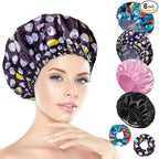 Shower Cap for Women Set of 4, Bath Caps, Double Layers Hair Caps + 2 Satin by HAPPTIGERDIRECT