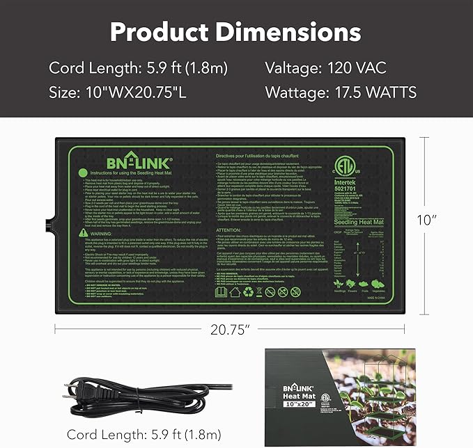 BN-LINK Seedling Heat Mat for Seed Starting 10" x 20.75", 4 Pack Daisy - Image 5