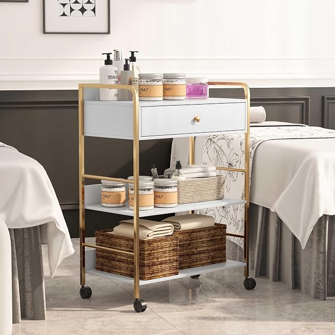 Salon Rolling Trolley with Lockable Wheels Barber Cart Storage Drawer Shelf - Image 8