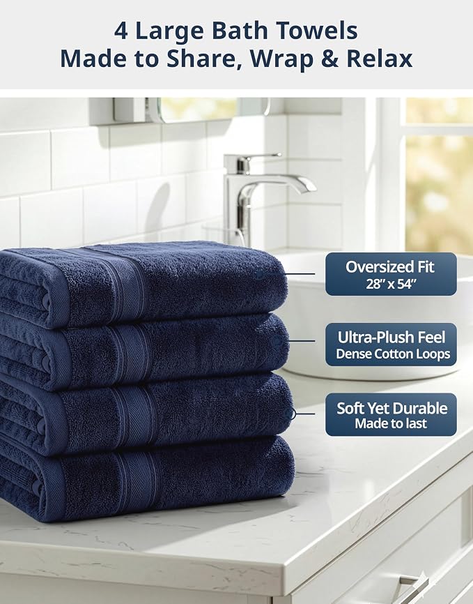 LANE LINEN 100% Cotton 4 Pack Bath Towels - Image 3