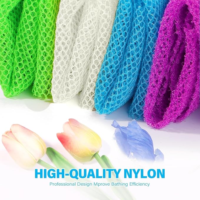 UJFQBH 4 Pieces African exfoliating net African Net Long Net Bath Sponge - Image 4