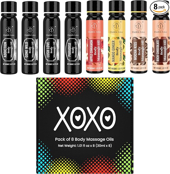XOXO - 8 Piece Flavoured Body Massage Oils Set - Natural Pleasant Aroma by DudesLove