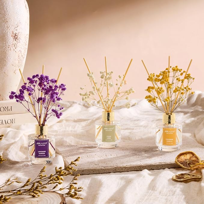 Airkeep Reed Diffuser Set of 3, Clean Linen Cashmere Vanilla Lavender Garden - Image 3