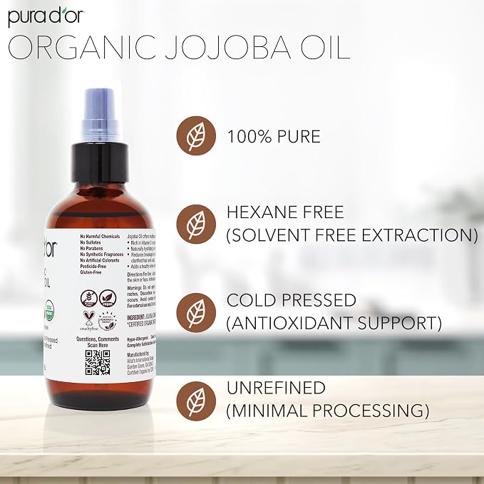 PURA D'OR 4 Oz Organic Jojoba Oil - Image 3