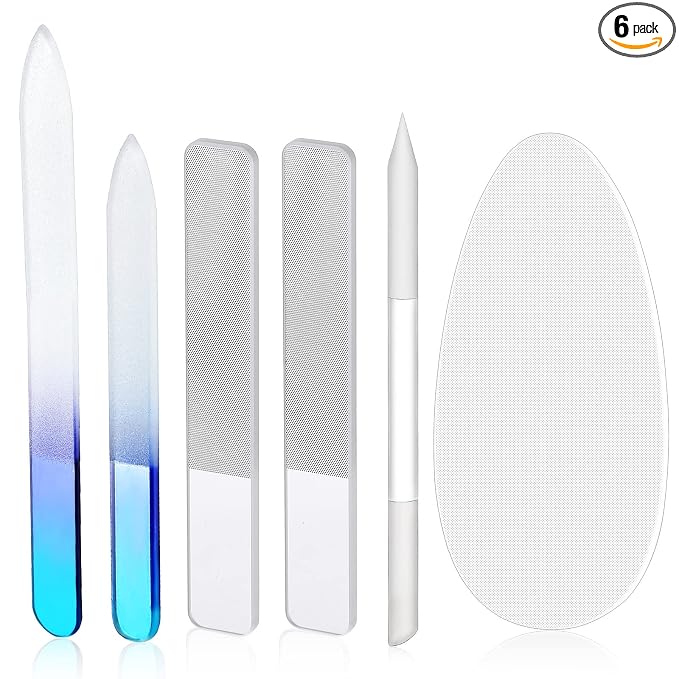6 Pcs Glass Nail File and Nail Shiner Set Manicure Pedicure Glass File Buffer by Zhehao