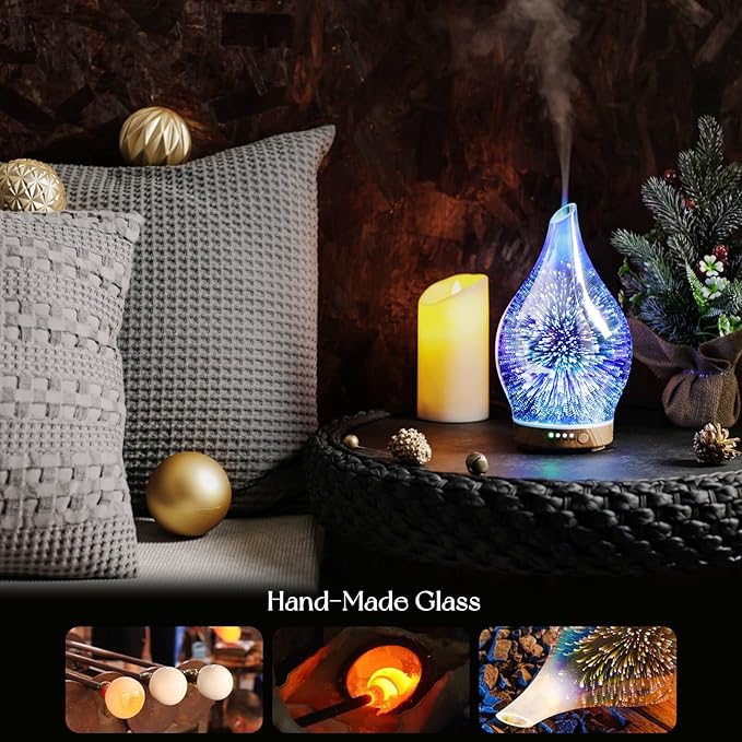 Porseme Oil Diffuser 3D Glass Aromatherapy Ultrasonic Humidifier, Air Refresh - Image 5