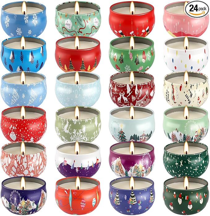 24 Packs Christmas Scented Candles Gift- Aromatherapy Candle-2.5oz Soy Wax-Long by ECLHTLNY